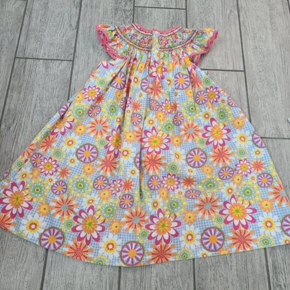 Petit Ami toddler girls short sleeve summer floral smocked dress blue & pink 4T - Picture 9 of 10
